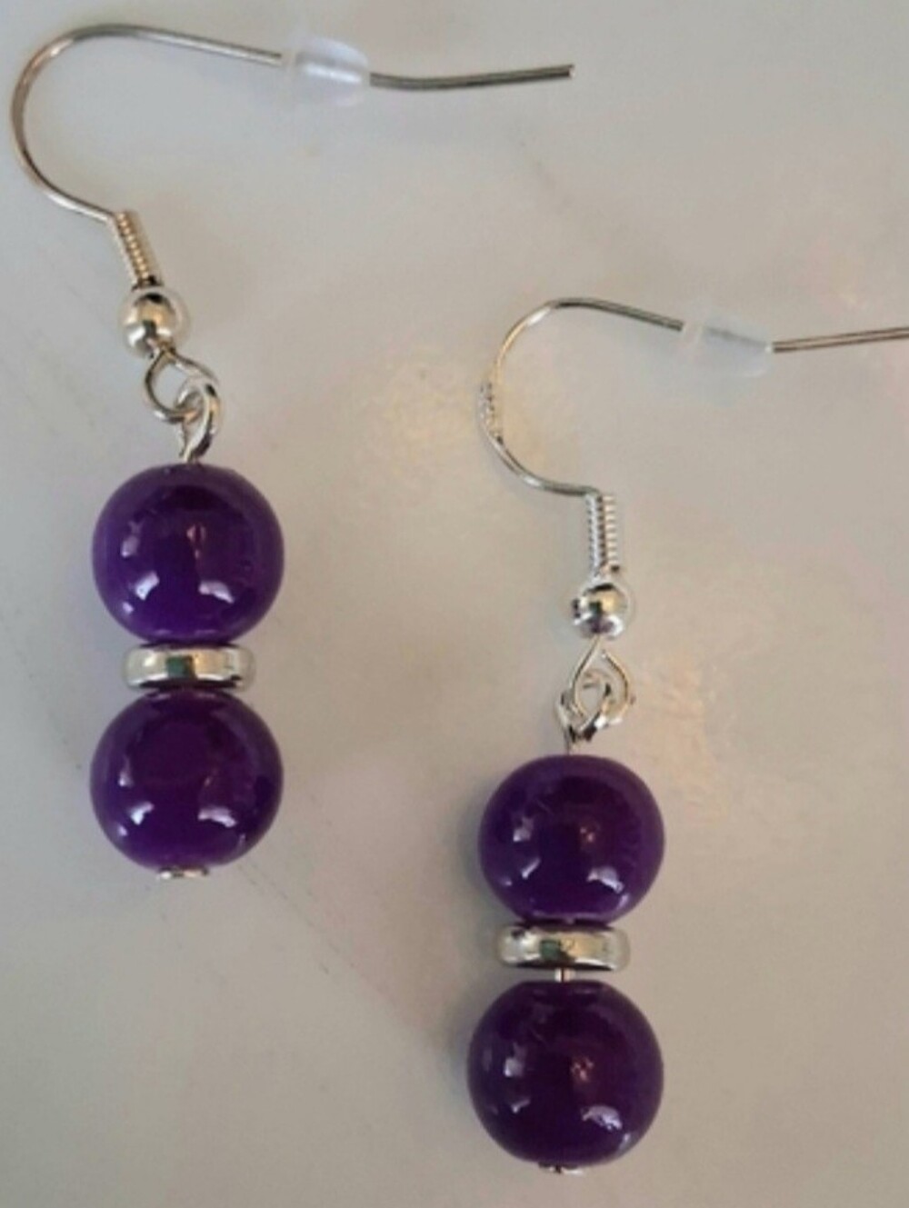 Handmade Purple Bead Drop Earrings  With Slver Tones - Women Jewelry